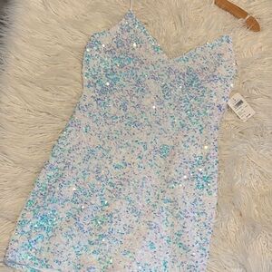 Windsor Silver and Blue Sequin Sheath Dress